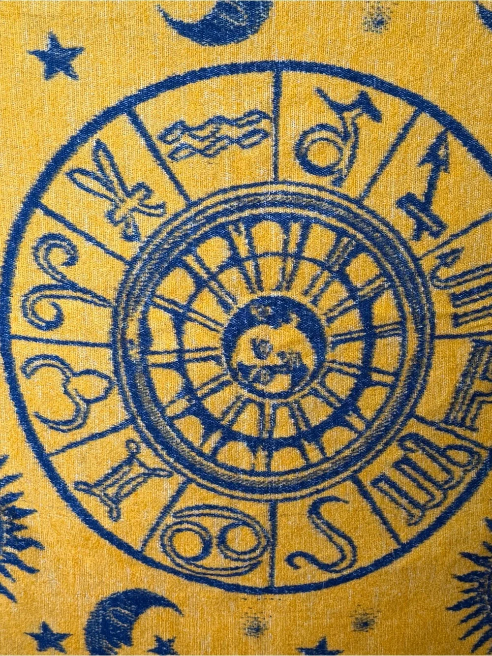 Celestial Zodiac Sun Moon Stars Woven Throw Blanket Mustard Yellow Blue